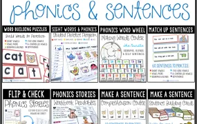 Phonics & Sentences Bundle 英语启蒙自然拼读句子练习册合集8册PDF共360页